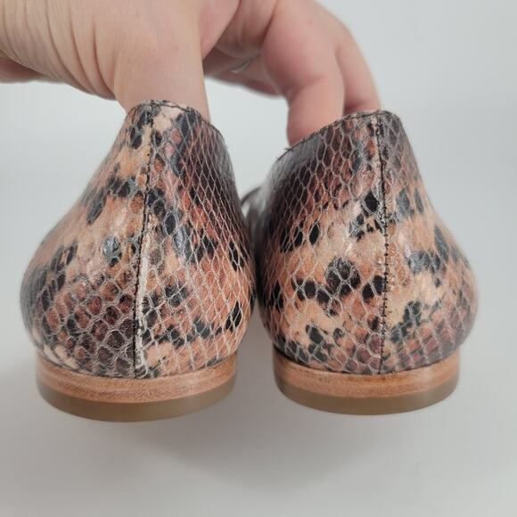 Frances Valentine Chocolate Brown Paige Snakeskin Embossed Leather Flats 8 - Picture 6 of 13